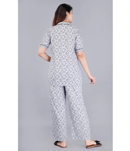 Women's Casual Half Sleeve Printed Viscose Rayon Shirt With Pyjama Pant Night Suit Set (Grey)