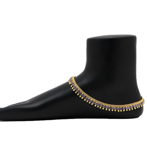 Women's Blue Color Rhinestone Anklets (Free Size: Upto 10") 