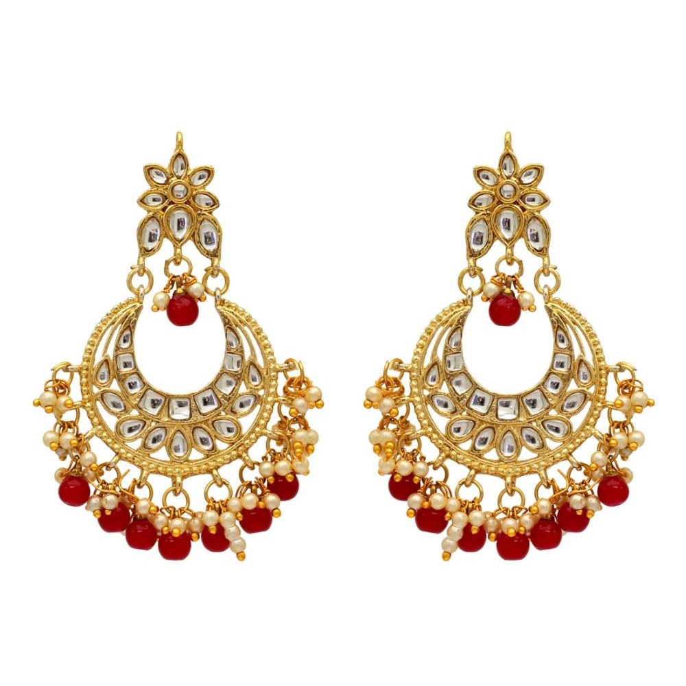 Generic Women's Maroon Color Imitation & Kundan Earrings 