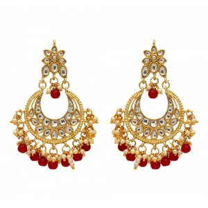 Generic Women's Maroon Color Imitation & Kundan Earrings 