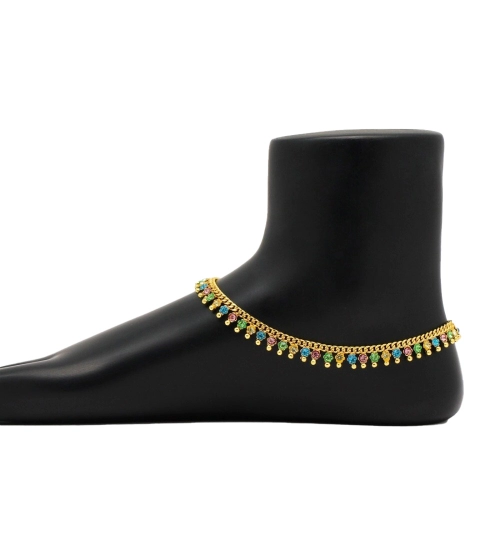 Women's Multi Color Rhinestone Anklets (Free Size: Upto 10") 