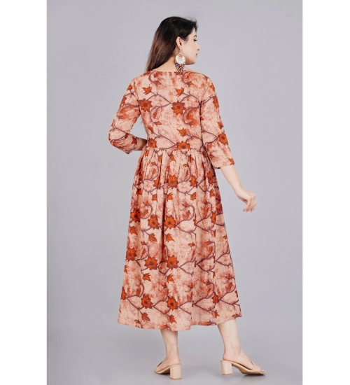 Women's Casual 3/4 Sleeve Printed Viscose Maternity Feeding Kurti (Brown)