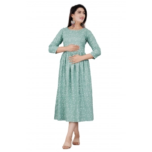 Generic Women's Casual 3/4 Sleeve Printed Viscose Maternity Feeding Kurti (Green)