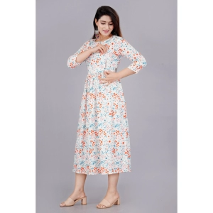 Generic Women's Casual 3/4 Sleeve Printed Viscose Maternity Feeding Kurti (White)