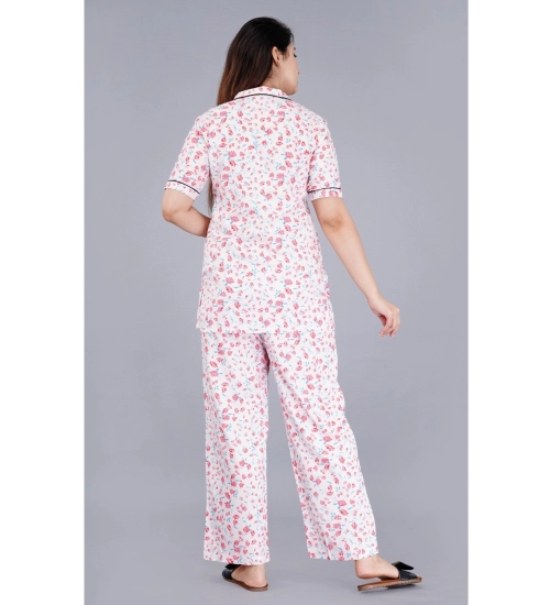 Women's Casual Half Sleeve Printed Viscose Rayon Shirt With Pyjama Pant Night Suit Set (Baby Pink)