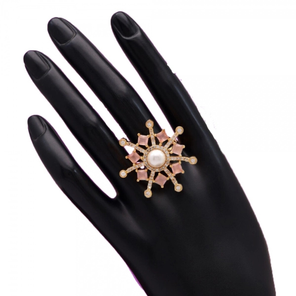 Dropship Women's Pink Color American Diamond Finger Adjustable Ring