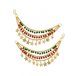 Generic Women's Maroon & Green Color Antique Earrings Chain 