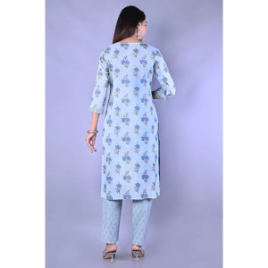 Generic Women's Casual 3/4 Sleeve Printed Rayon Kurti With Pant Set (Blue)