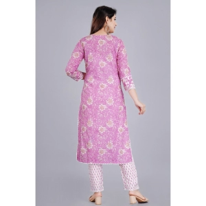 Generic Women's Casual 3/4 Sleeve Embroidered Rayon Kurti With Pant And Dupatta Set (Purple)