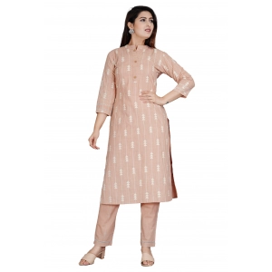 Generic Women's Casual 3/4 Sleeve Printed Rayon Kurti With Pant Set (Beige)