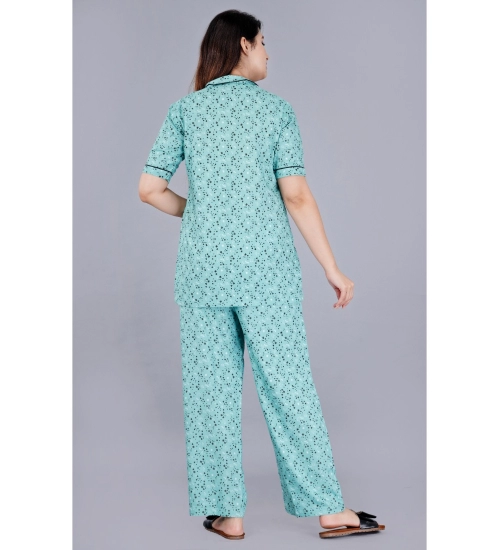 Women's Casual Half Sleeve Printed Viscose Rayon Shirt With Pyjama Pant Night Suit Set (Green) Women's Casual Half Sleeve Printed Viscose Rayon Shirt With Pyjama Pant Night Suit Set (Green)