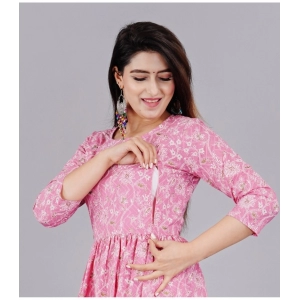 Generic Women's Casual 3/4 Sleeve Printed Viscose Maternity Feeding Kurti (Baby Pink)