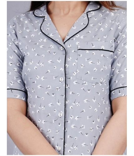 Women's Casual Half Sleeve Printed Viscose Rayon Shirt With Pyjama Pant Night Suit Set (Grey)