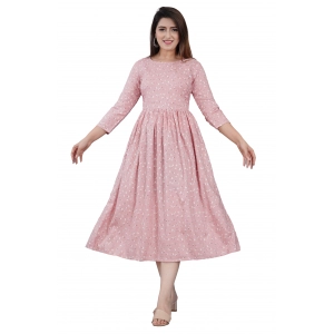 Generic Women's Casual 3/4 Sleeve Printed Viscose Maternity Feeding Kurti (Pink)