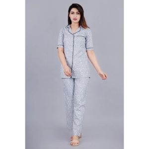 Generic Women's Casual Half Sleeve Printed Viscose Rayon Shirt With Pyjama Pant Night Suit Set (Grey)