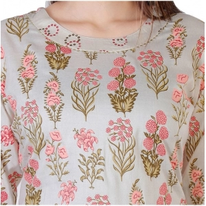 Generic Women's Casual 3/4 Sleeve Printed Rayon Kurti With Palazzo Set (Beige)