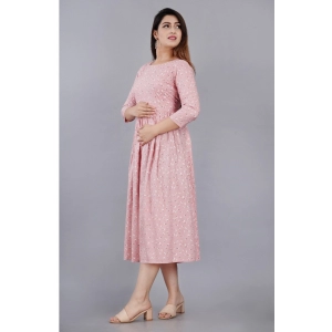 Generic Women's Casual 3/4 Sleeve Printed Viscose Maternity Feeding Kurti (Pink)