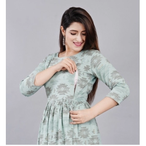 Generic Women's Casual 3/4 Sleeve Printed Viscose Maternity Feeding Kurti (Light Green)