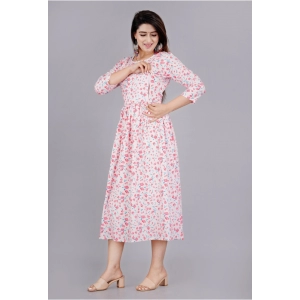 Generic Women's Casual 3/4 Sleeve Printed Viscose Maternity Feeding Kurti (Baby Pink)