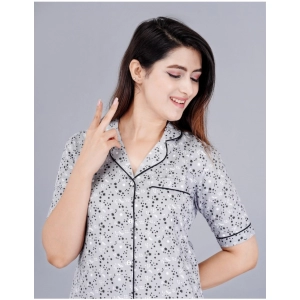 Generic Women's Casual Half Sleeve Printed Viscose Rayon Shirt With Pyjama Pant Night Suit Set (Grey)
