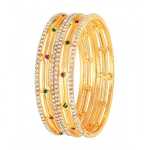 Generic Women's Rose Gold Plated Brass Stone Bangle (Red & Green , 2.4 Inch)