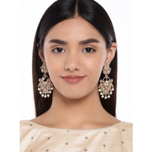 Generic Women's Rose Gold Plated Alloy Earrings (Gold & Pink)