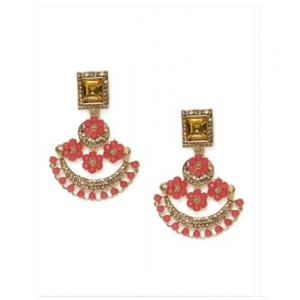 Generic Women's Rose Gold Plated Alloy Earrings (Gold & Pink)
