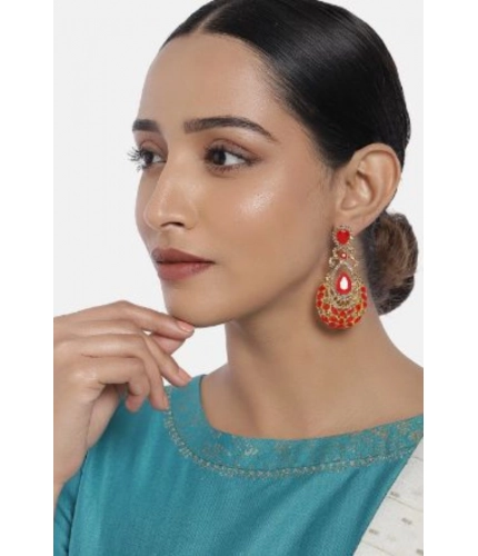 Women's Rose Gold Plated Alloy Earrings (Gold &amp; Red)