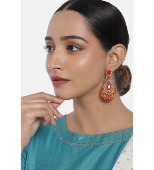 Women's Rose Gold Plated Alloy Earrings (Gold & Red) Women's Rose Gold Plated Alloy Earrings (Gold & Red)