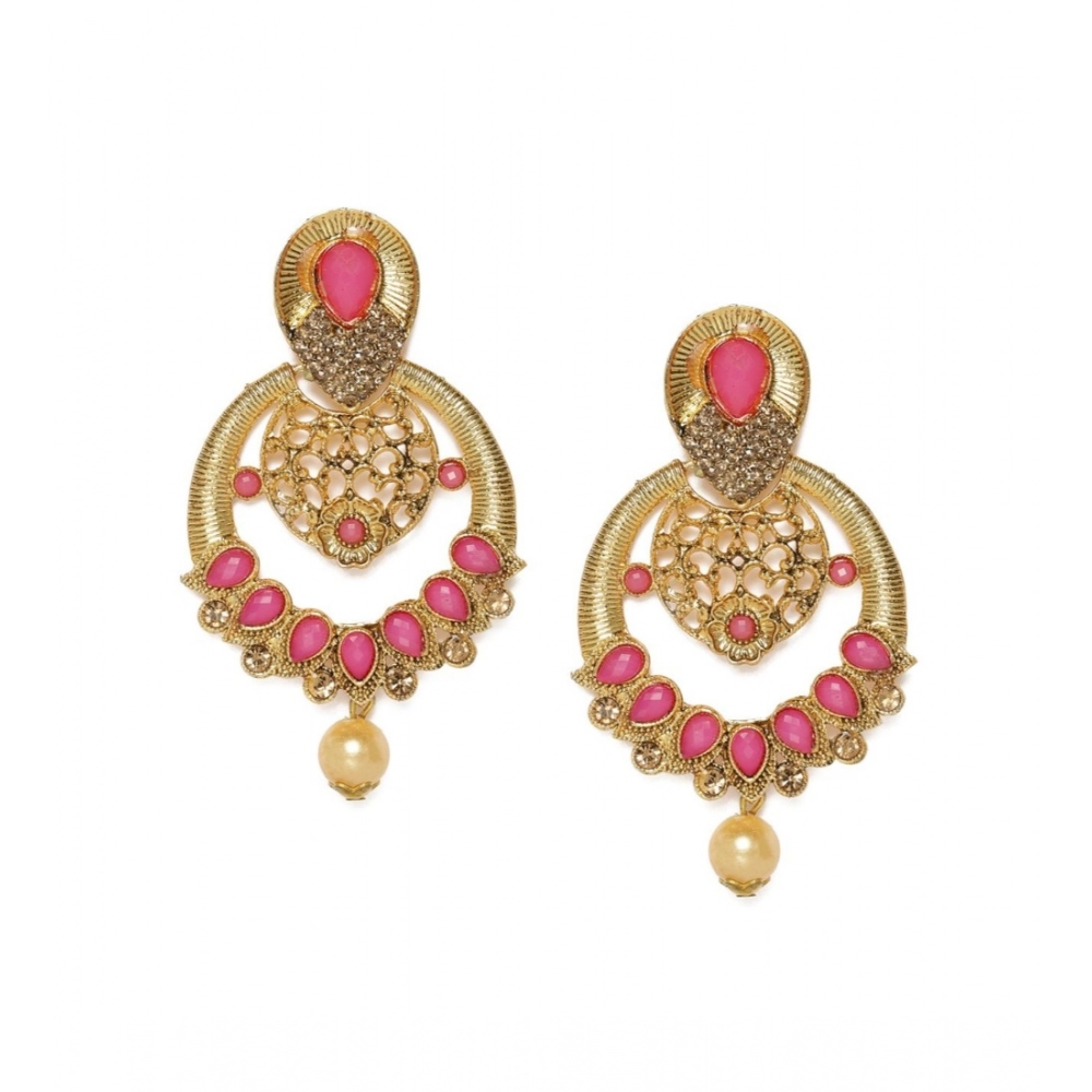 Generic Women's Rose Gold Plated Alloy Earrings (Gold & Pink)
