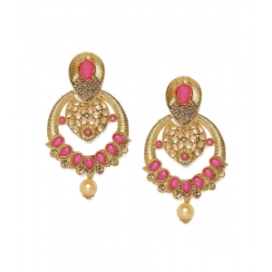 Generic Women's Rose Gold Plated Alloy Earrings (Gold & Pink)