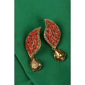 Generic Women's Rose Gold Plated Alloy Earrings (Gold & Red)