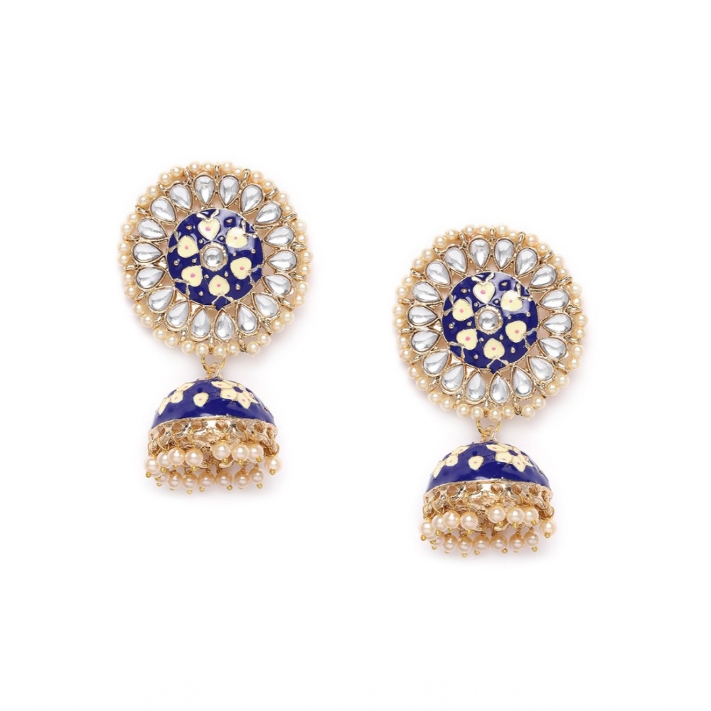 Generic Women's Rose Gold Plated Alloy Earrings (Blue)