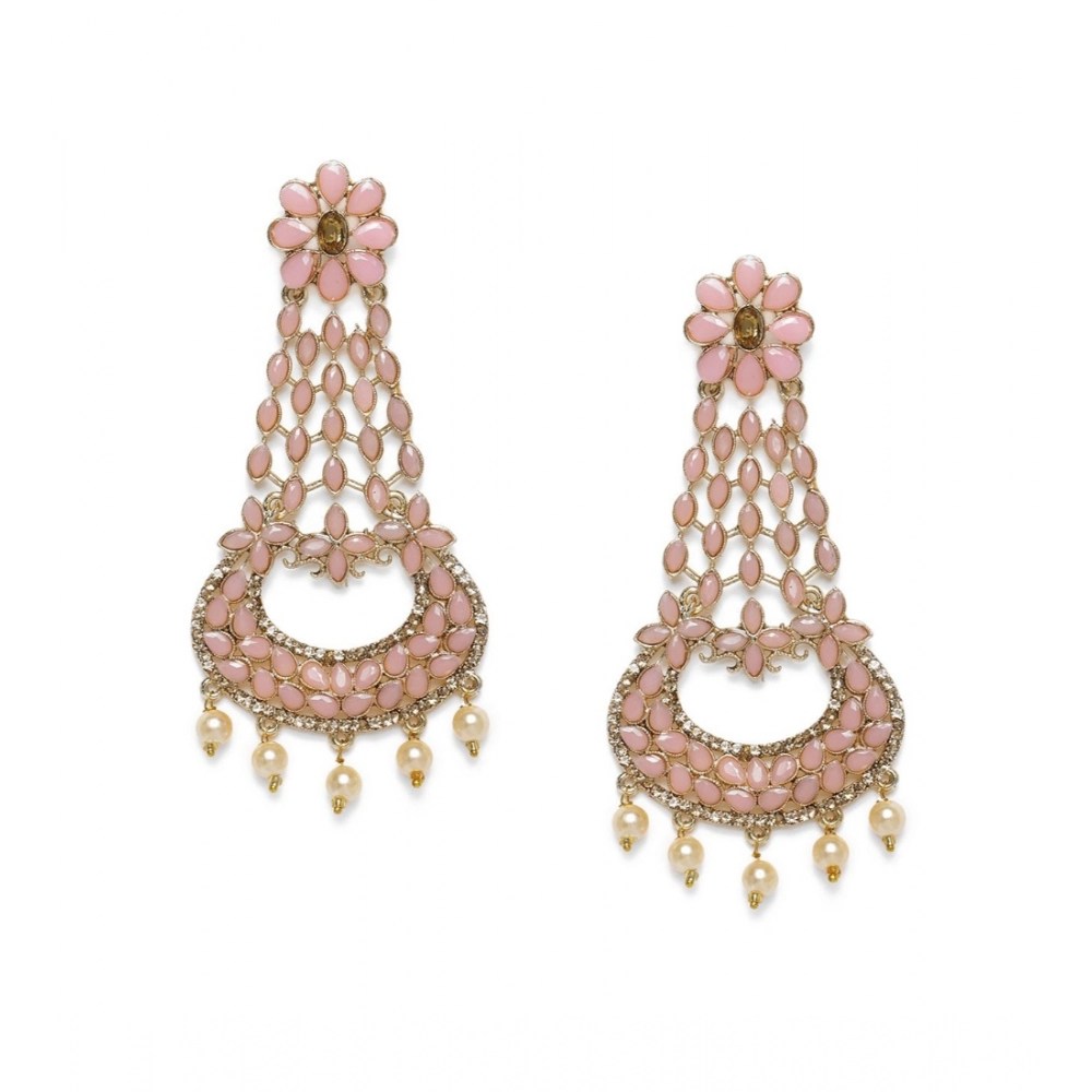 Generic Women's Rose Gold Plated Alloy Earrings (Pink)
