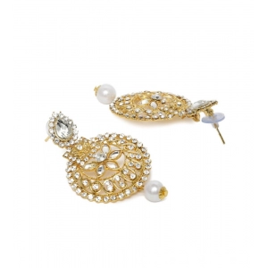 Generic Women's Rose Gold Plated Alloy Kundan Earrings & Mangtikka (White)