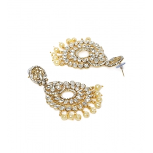 Generic Women's Rose Gold Plated Alloy Kundan Earrings & Mangtikka (White)