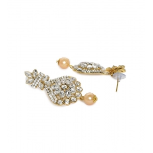 Generic Women's Rose Gold Plated Alloy Kundan Earrings & Mangtikka (White)