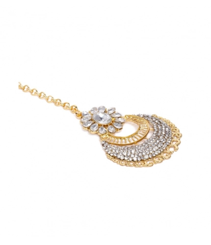 Women's Rose Gold Plated Alloy Kundan Earrings &amp; Mangtikka (White)