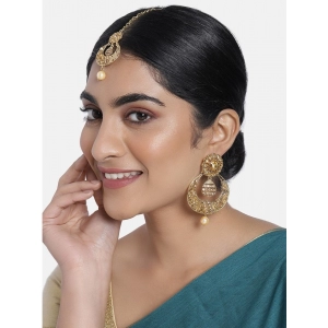 Generic Women's Rose Gold Plated Alloy Kundan Earrings & Mangtikka (Gold)
