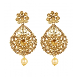 Generic Women's Rose Gold Plated Alloy Kundan Earrings & Mangtikka (Gold)