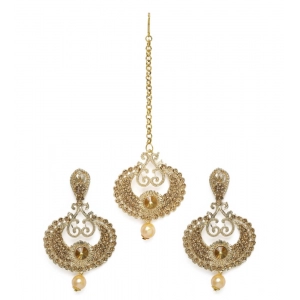 Generic Women's Rose Gold Plated Alloy Kundan Earrings & Mangtikka (Gold)
