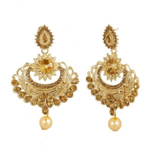Generic Women's Rose Gold Plated Alloy Kundan Earrings & Mangtikka (Gold)