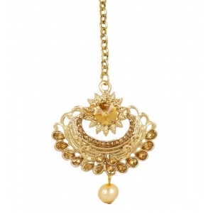 Generic Women's Rose Gold Plated Alloy Kundan Earrings & Mangtikka (Gold)