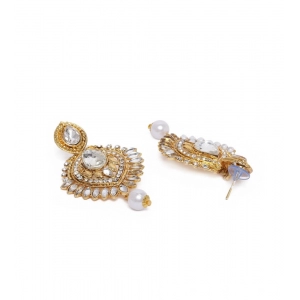 Generic Women's Rose Gold Plated Alloy Kundan Earrings & Mangtikka (White)