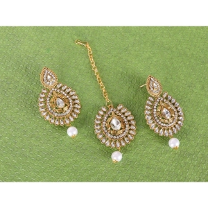 Generic Women's Rose Gold Plated Alloy Kundan Earrings & Mangtikka (White)