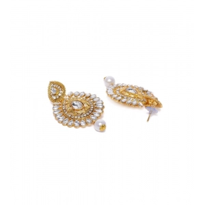 Generic Women's Rose Gold Plated Alloy Kundan Earrings & Mangtikka (White)