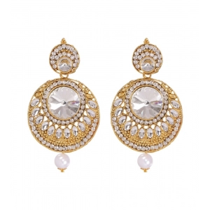 Generic Women's Rose Gold Plated Alloy Kundan Earrings & Mangtikka (White)
