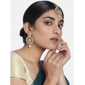 Generic Women's Rose Gold Plated Alloy Kundan Earrings & Mangtikka (White)
