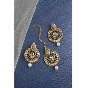 Generic Women's Rose Gold Plated Alloy Kundan Earrings & Mangtikka (White)