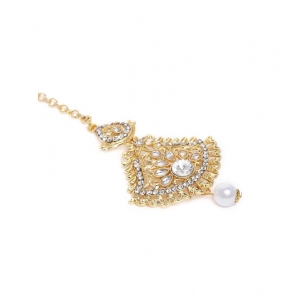 Generic Women's Rose Gold Plated Alloy Kundan Earrings & Mangtikka (White)
